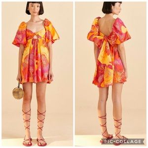 FARM Rio Dress NWT Summer Garden Ombre Mini Dress In Medium Orange Yellow